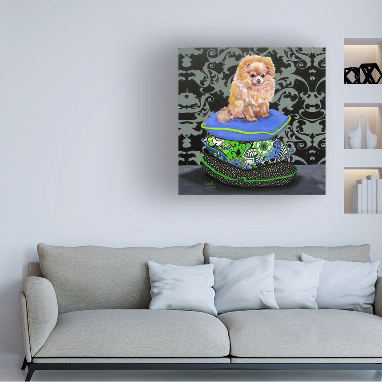 Winston Porter Pomeranian Pillows On Canvas by Carol Dillon Print